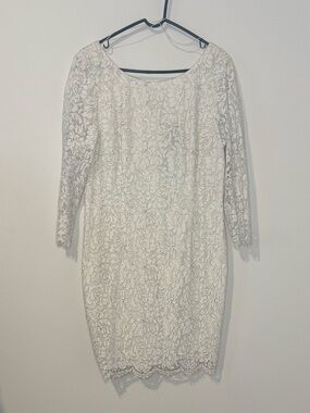 Adrianna Papell White Metallic Lace Sheath Dress Size 18 Bridal Shower Rehearsal